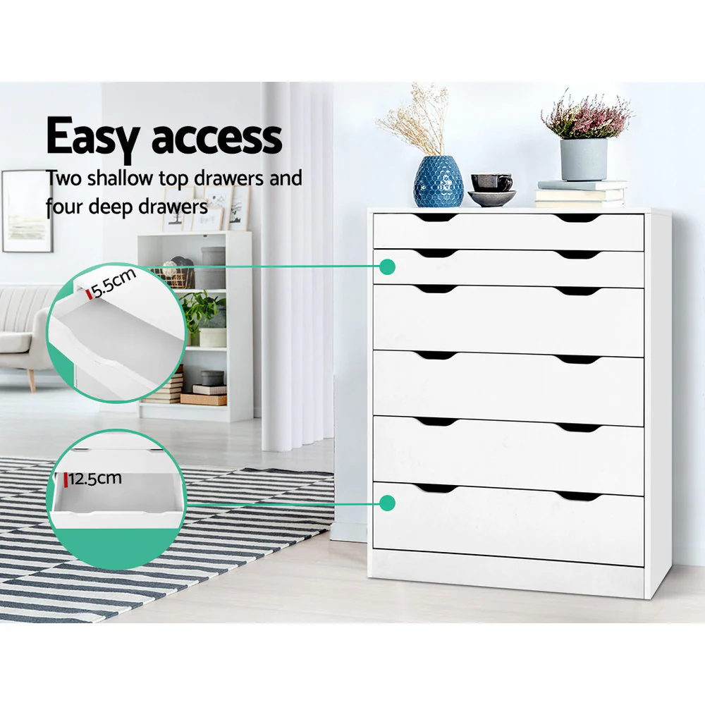 Artiss 6 Chest of Drawers - MYLA White - Image 6