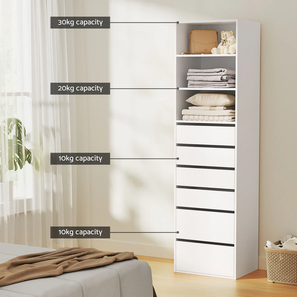 Artiss 6 Chest of Drawers Tallboy Cabinet White - Image 6