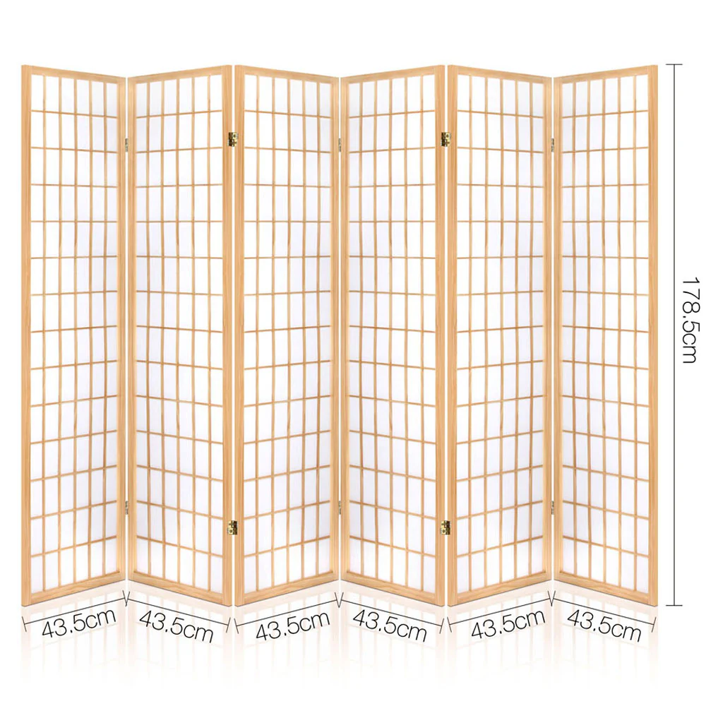 Artiss 6 Panel Room Divider Screen 261x179cm Natural - Image 2