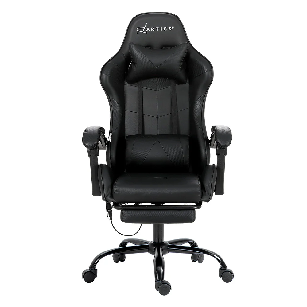 Artiss 6 Point Massage Gaming Office Chair Footrest Black - Image 3