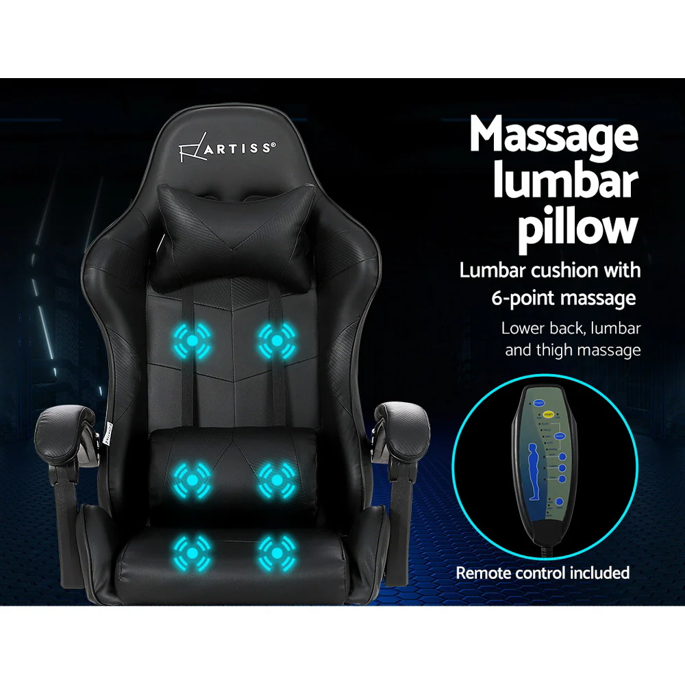 Artiss 6 Point Massage Gaming Office Chair Footrest Black - Image 4