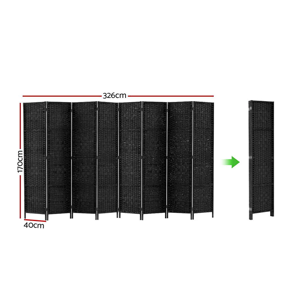 Artiss 8 Panel Room Divider Screen 326x170cm Woven Black - Image 2