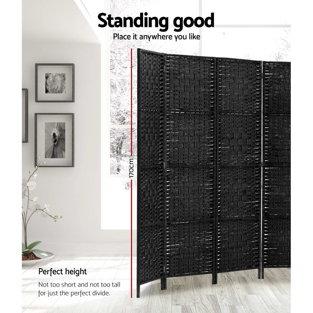 Artiss 8 Panel Room Divider Screen 326x170cm Woven Black - Image 3
