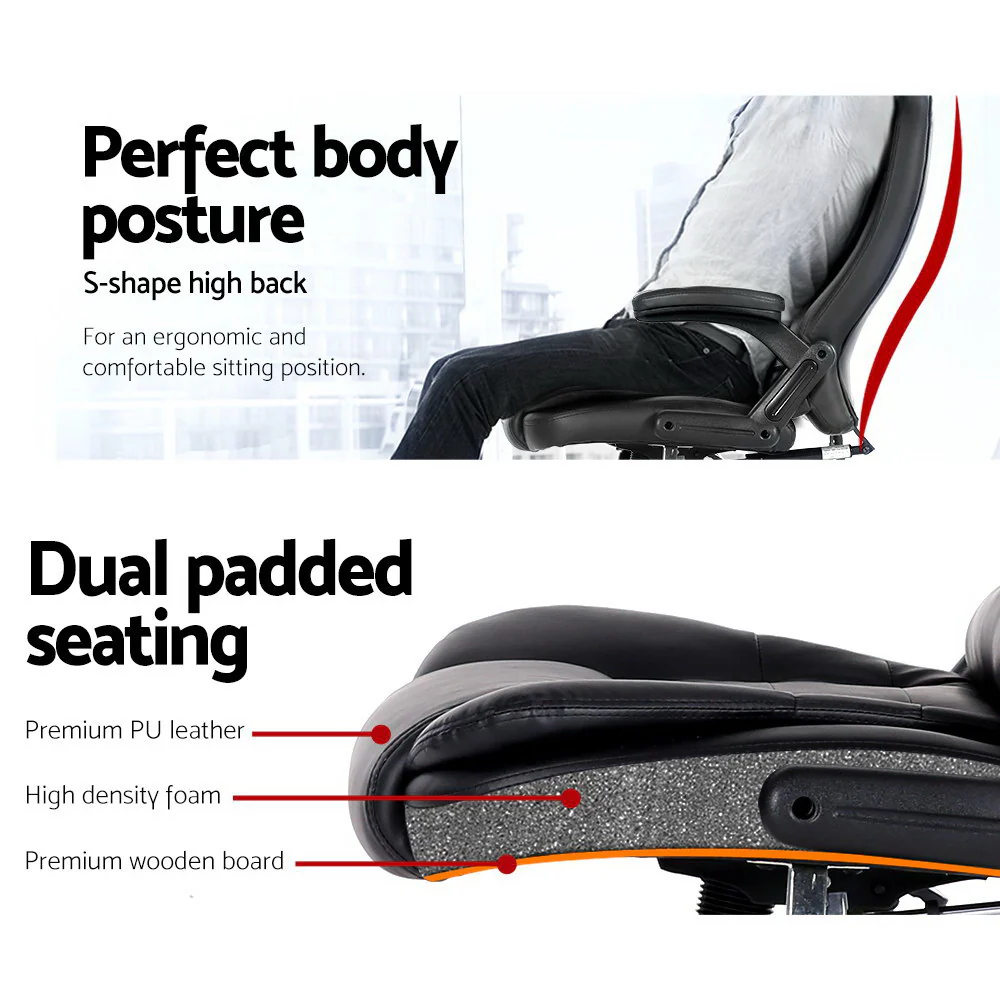 Artiss 8 Point Massage Office Chair Heated Seat Recliner PU Black - Image 5