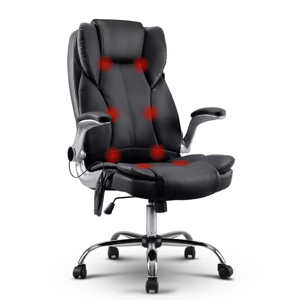 Artiss 8 Point Massage Office Chair PU Leather Black - Image 2
