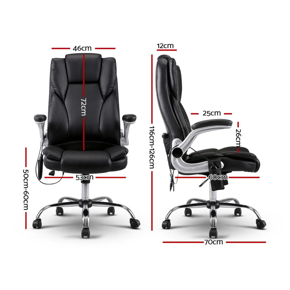 Artiss 8 Point Massage Office Chair PU Leather Black - Image 3