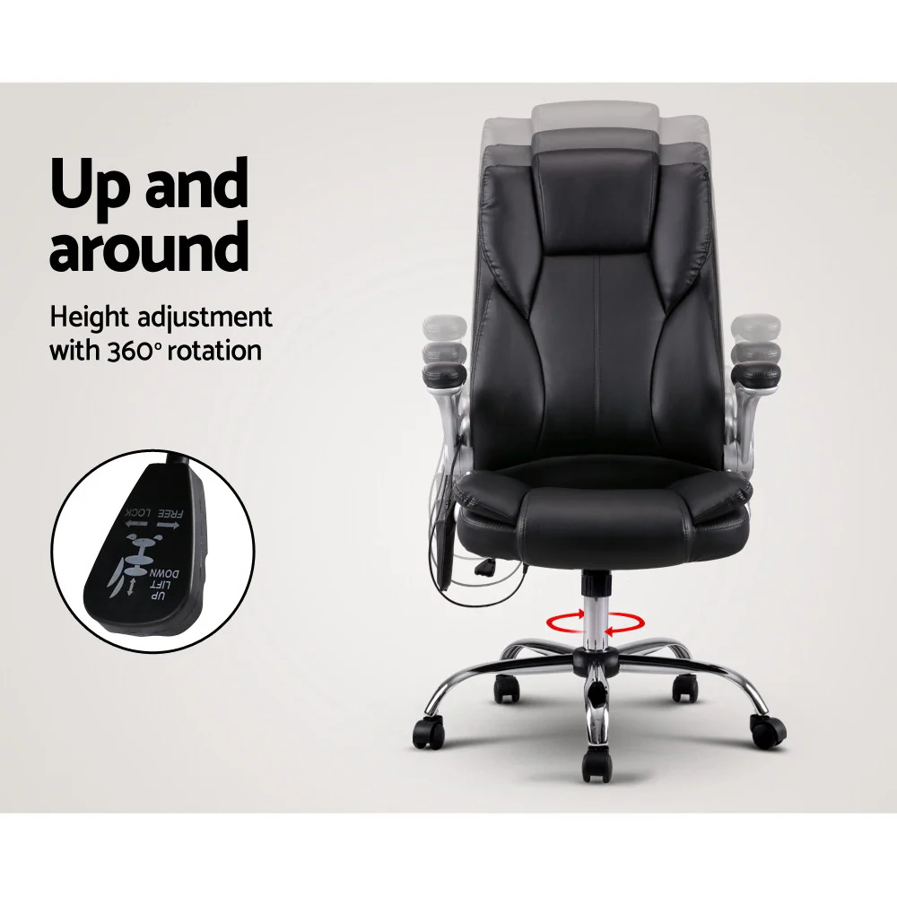 Artiss 8 Point Massage Office Chair PU Leather Black - Image 6