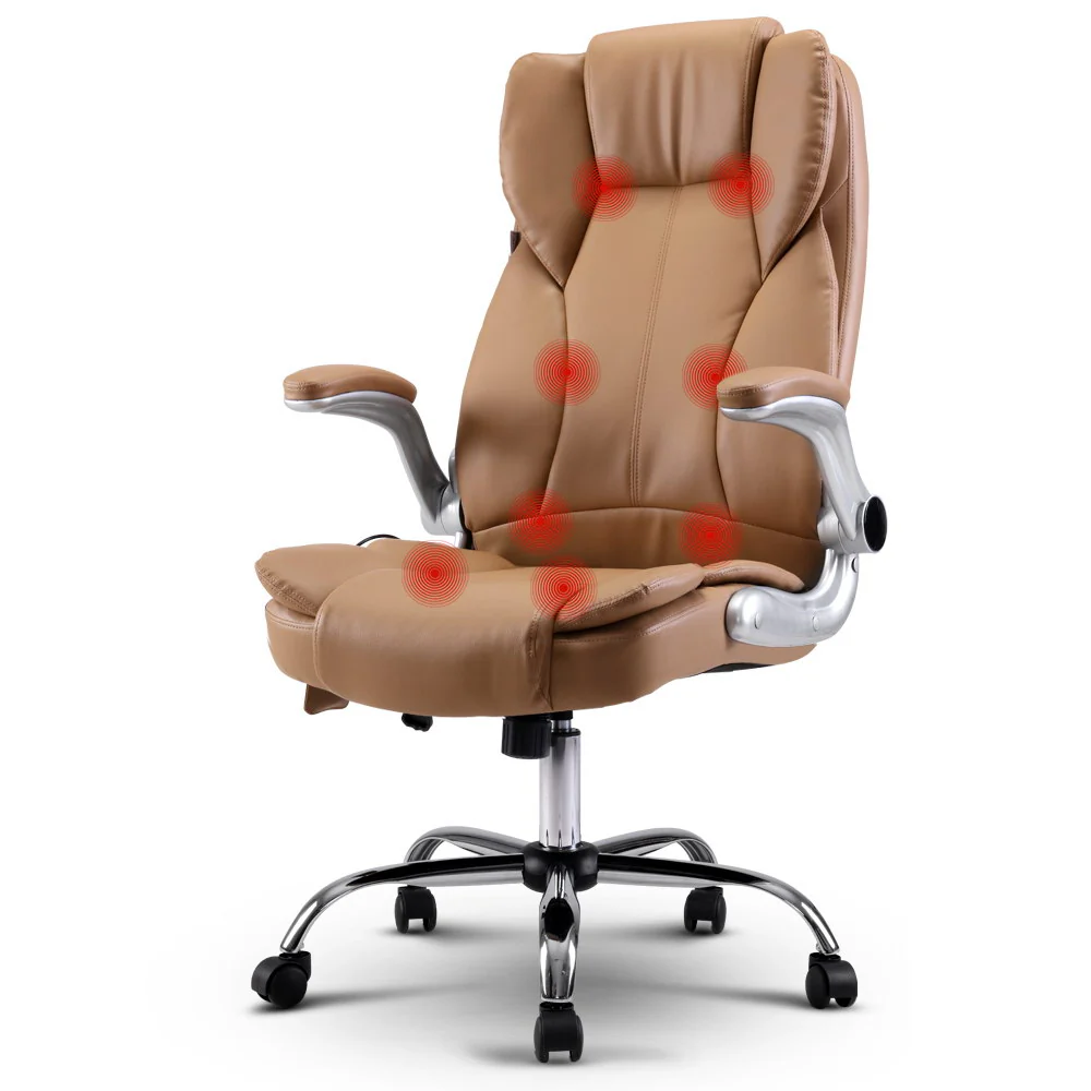 Artiss 8 Point Massage Office Chair PU Leather Brown - Image 7