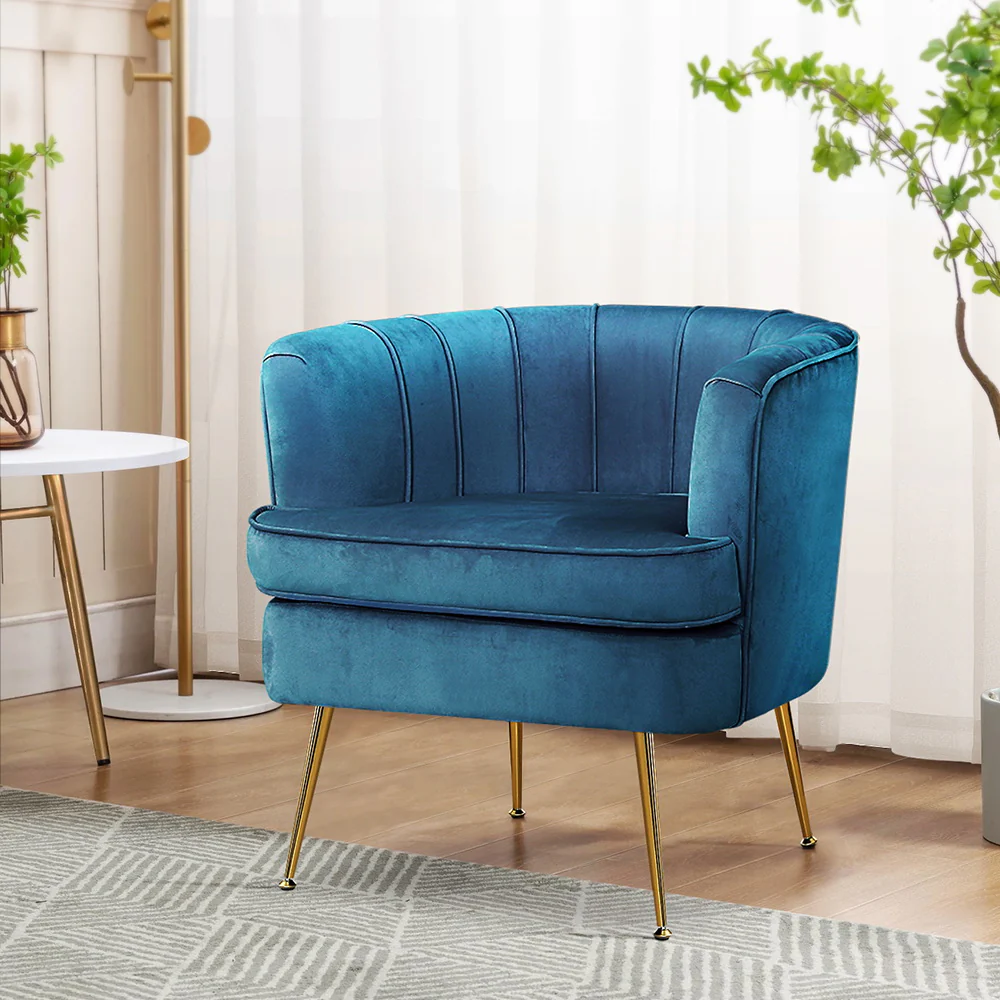 Artiss Armchair Velvet Blue Norvia - Image 7