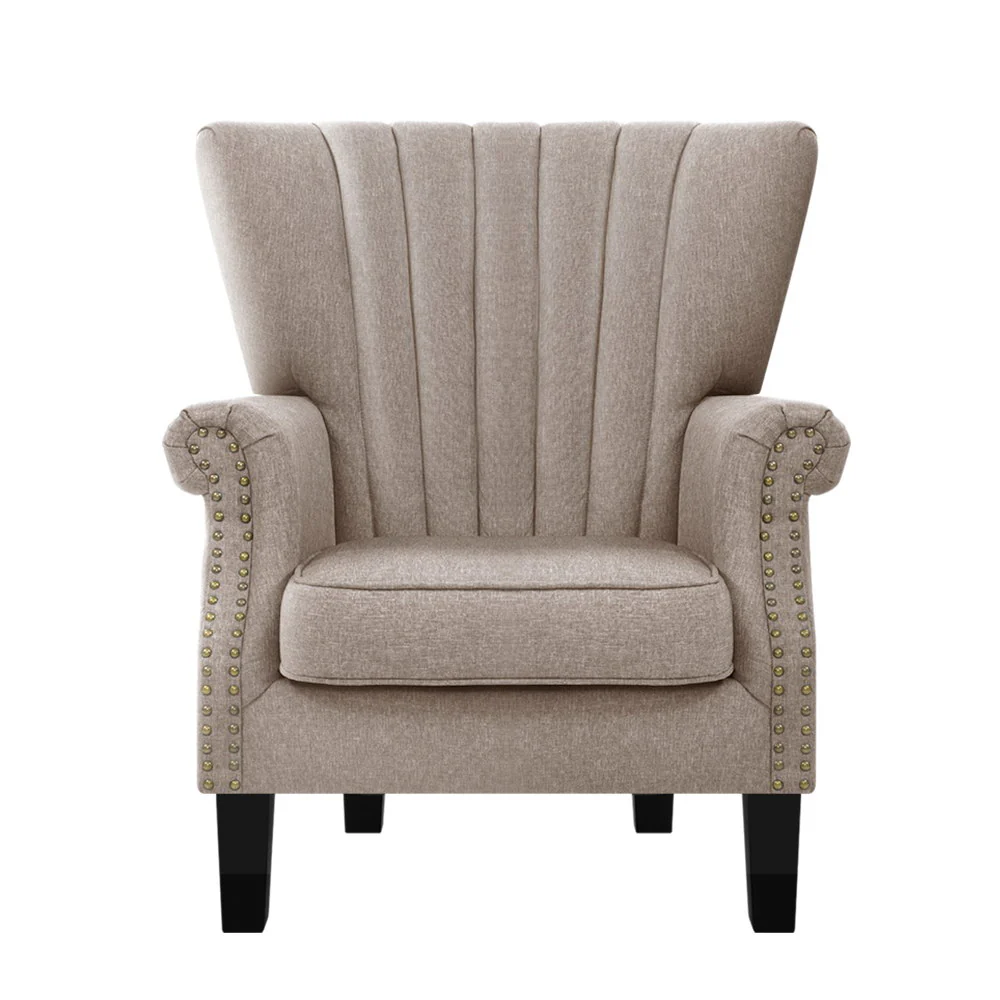 Artiss Armchair Wingback Beige Andrew - Image 3