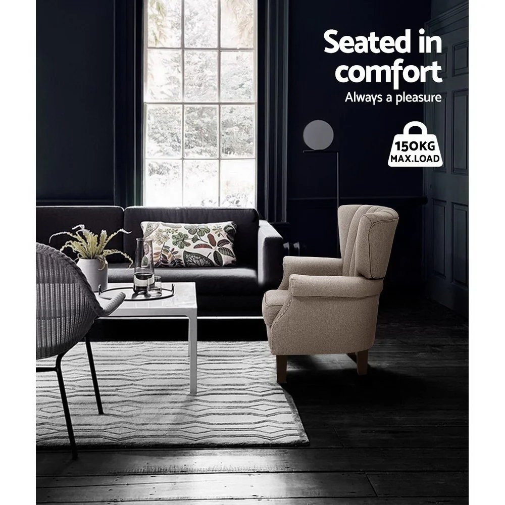 Artiss Armchair Wingback Beige Andrew - Image 5