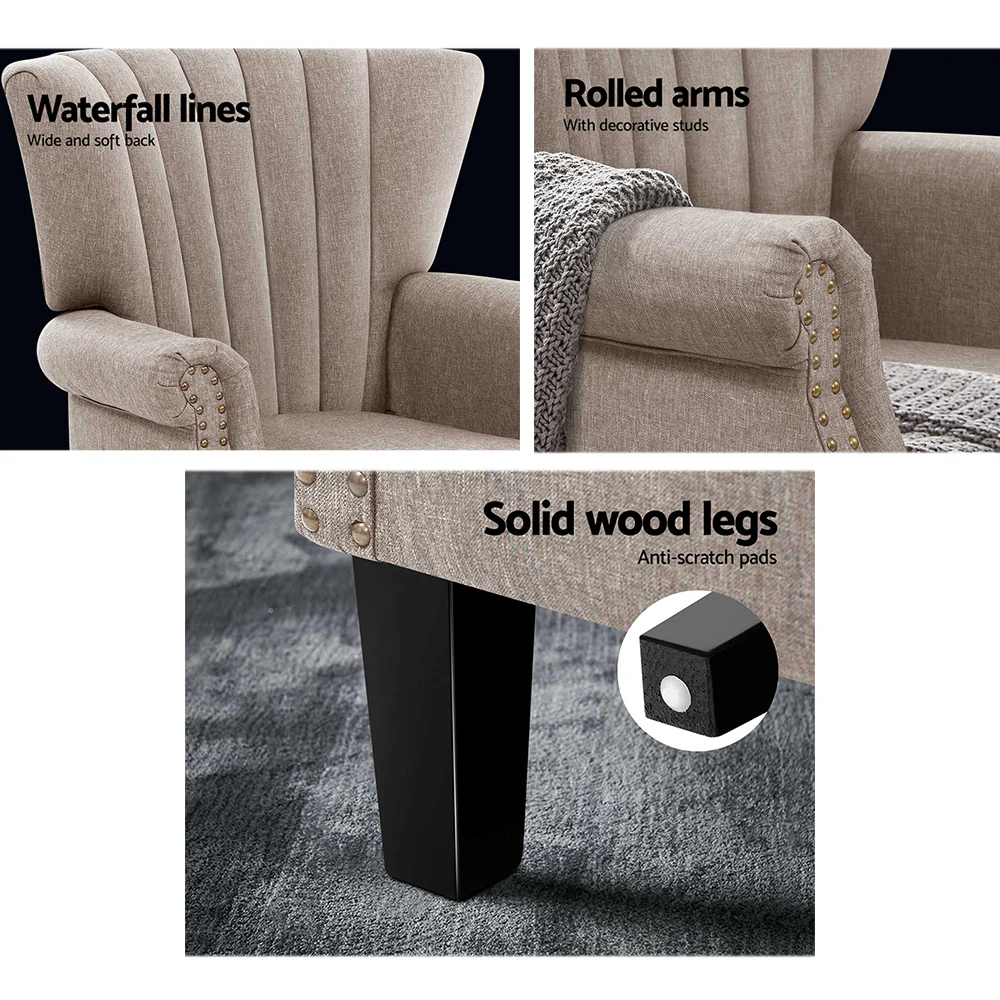 Artiss Armchair Wingback Beige Andrew - Image 6