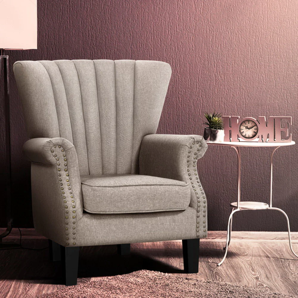 Artiss Armchair Wingback Beige Andrew - Image 7