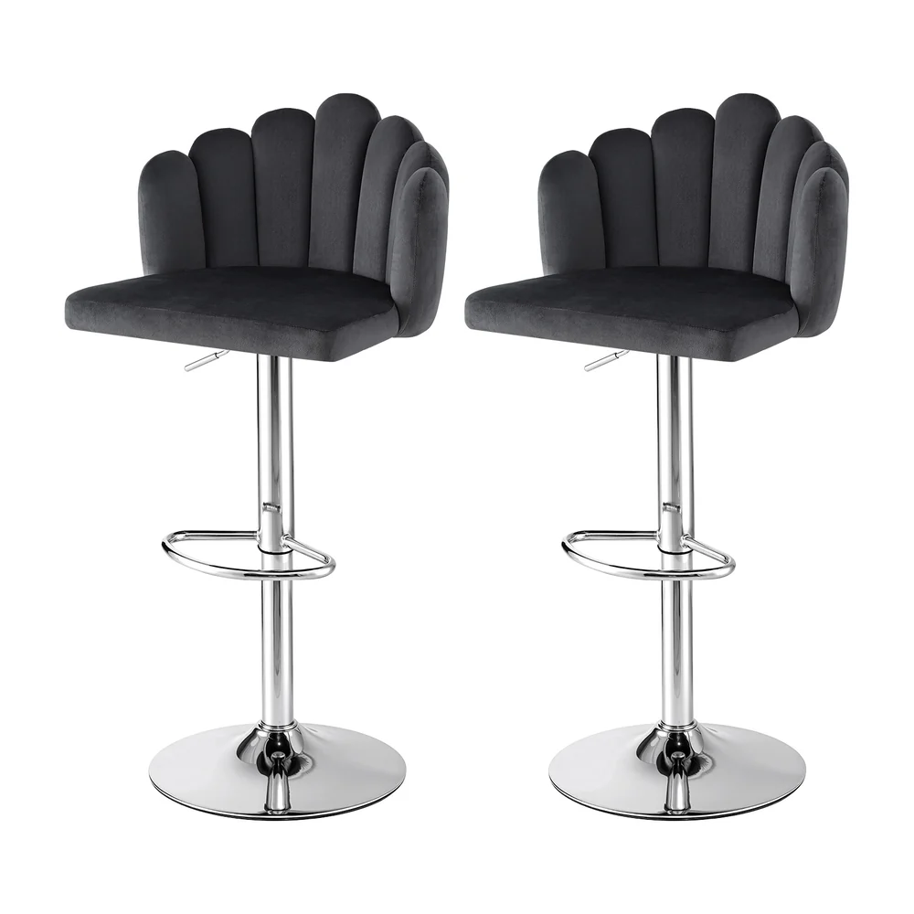 Artiss Bar Stool X2 Kitchen Dining Counter Gaslift Chair Adjustable Velvet Grey