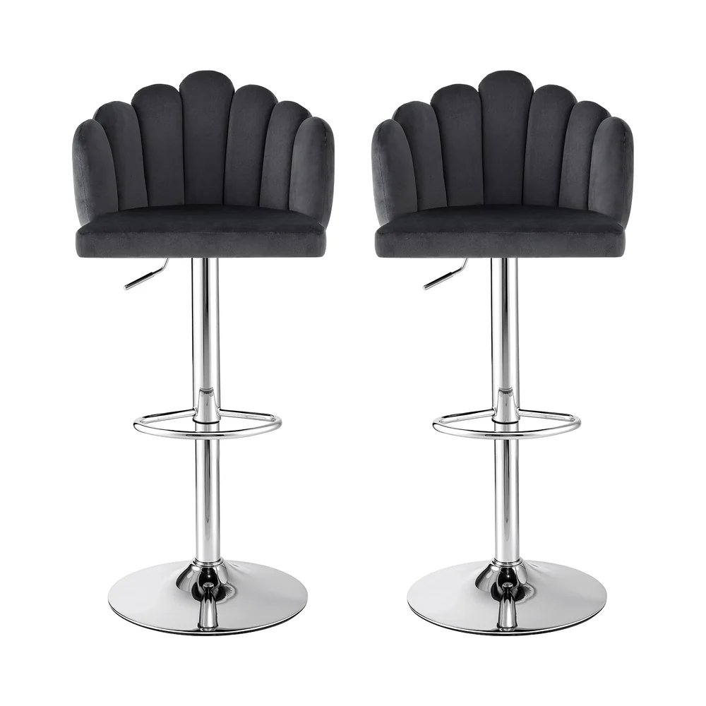 Artiss Bar Stool X2 Kitchen Dining Counter Gaslift Chair Adjustable Velvet Grey - Image 3