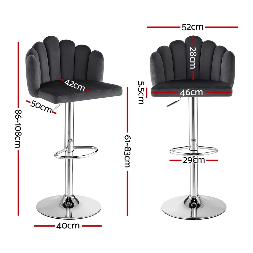 Artiss Bar Stool X4 Kitchen Dining Counter Gaslift Chair Adjustable Velvet Grey - Image 2