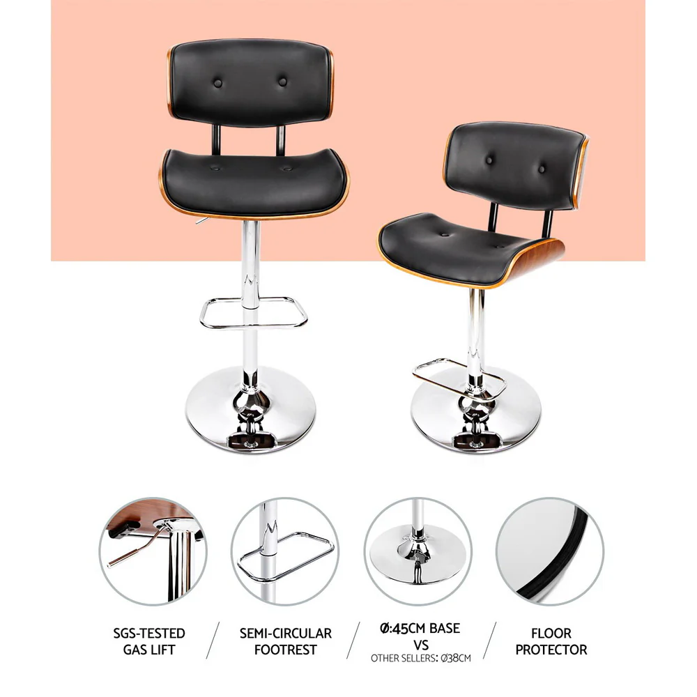 Artiss Bar Stools Gas Lift Leather Black - Image 5