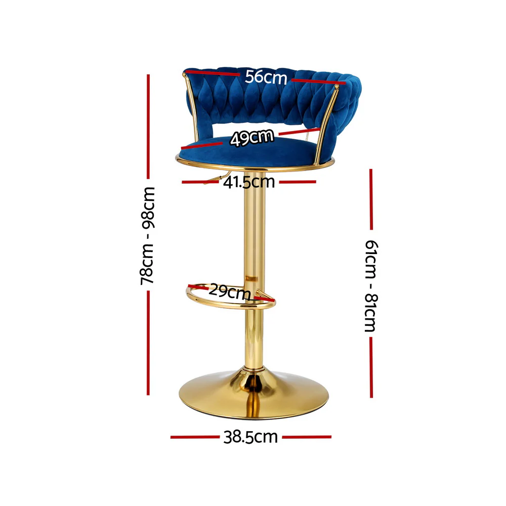 Artiss Bar Stools Gas Lift Velvet Woven Backrest Navy - Image 2