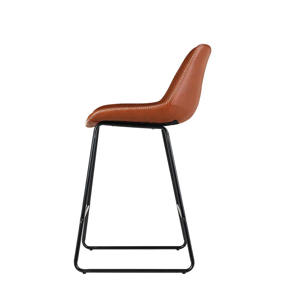 Artiss Bar Stools Kitchen Counter Barstools Leather Metal Chairs Brown x2 - Image 3