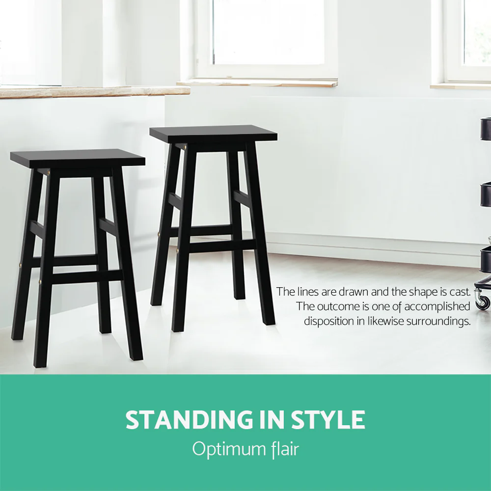 Artiss Bar Stools Kitchen Counter Stools Wooden Chairs Black x2 - Image 5