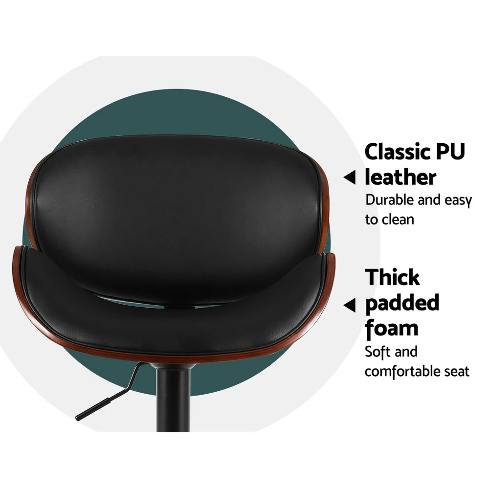 Artiss Bar Stools Kitchen Leather Barstools Swivel Gas Lift Chairs Black x2 - Image 6