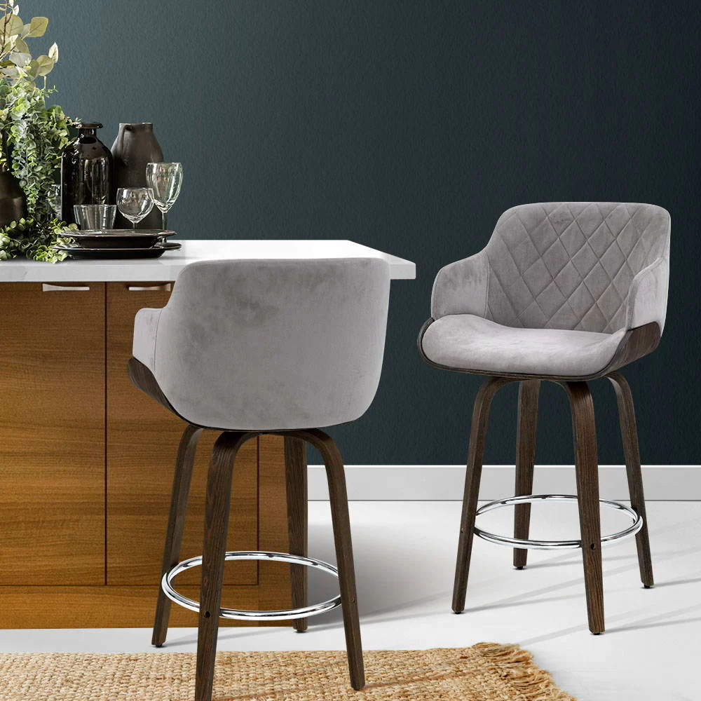 Artiss Bar Stools Swivel Velvet Padded Wooden - Image 7