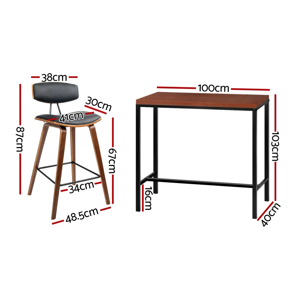 Artiss Bar Table and Stools Set Dining Desk Kitchen Chairs Cafe Pub - Image 4
