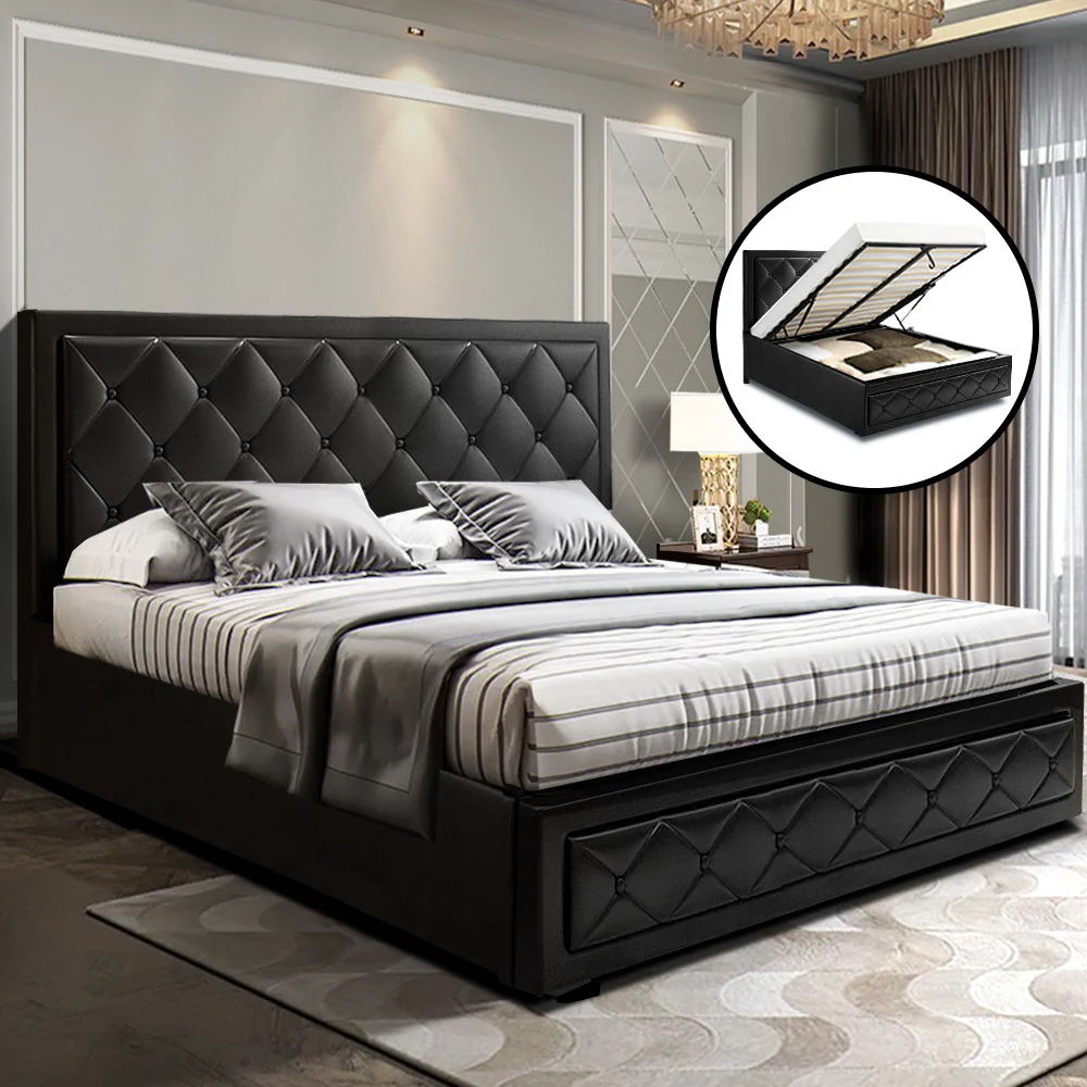 Artiss Bed Frame Double Size Gas Lift Black TIYO - Image 7