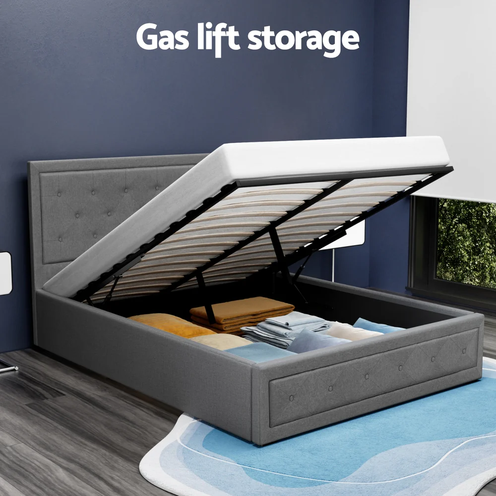 Artiss Bed Frame Double Size Gas Lift Grey TIYO - Image 4