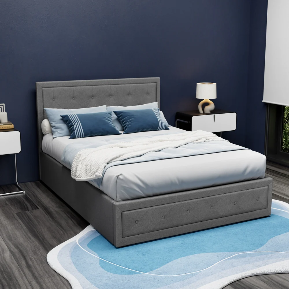 Artiss Bed Frame Double Size Gas Lift Grey TIYO - Image 7