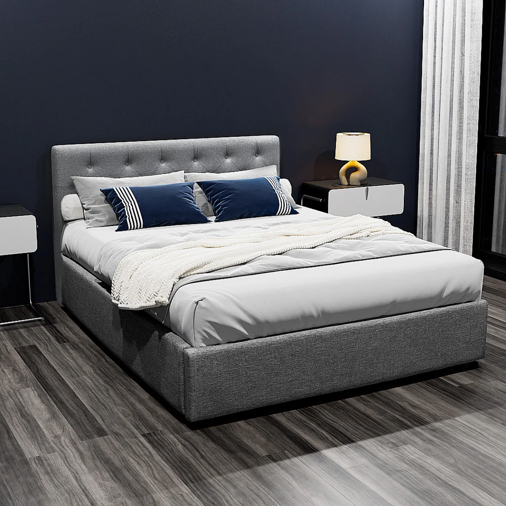 Artiss Bed Frame Double Size Gas Lift Grey VILA - Image 7