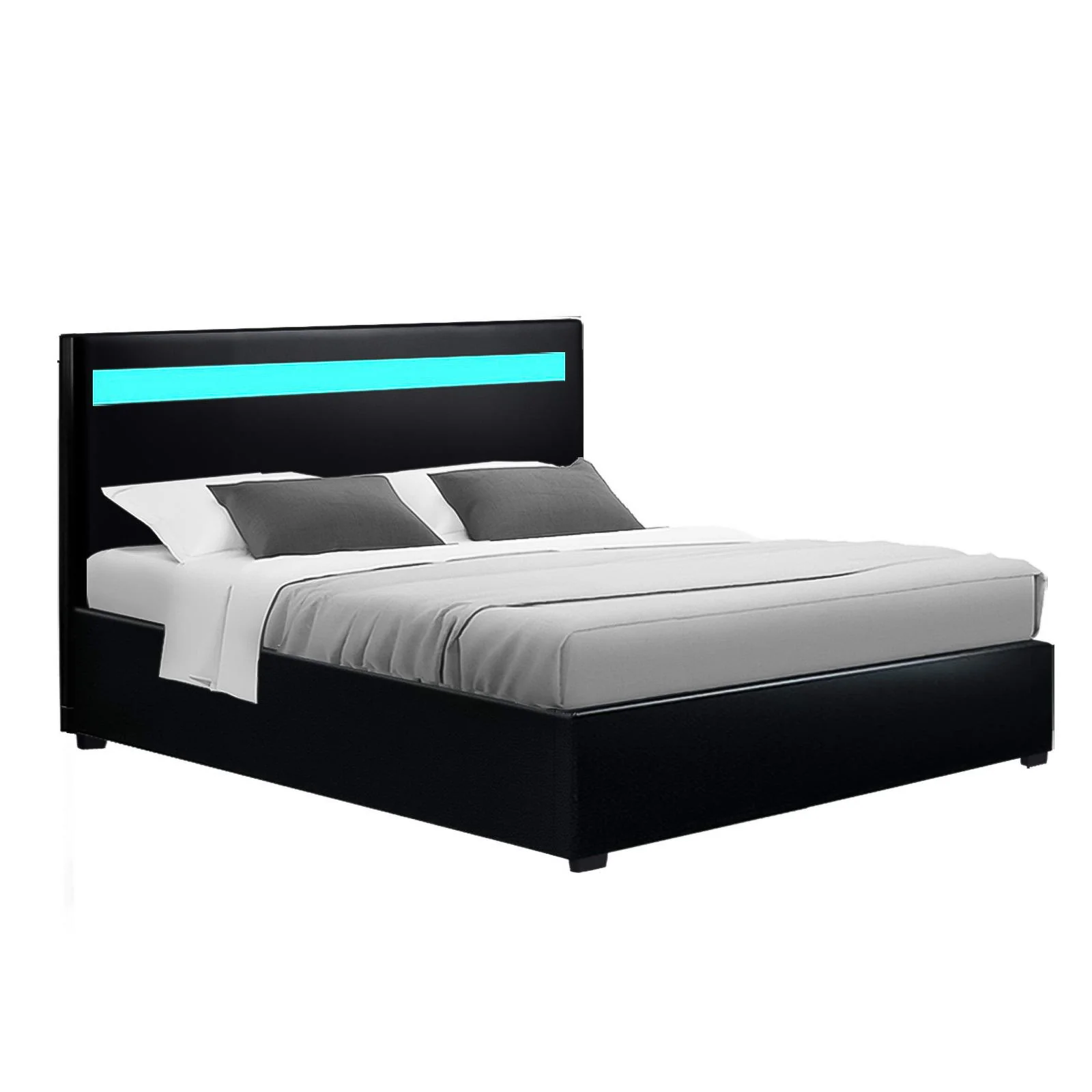 Artiss Bed Frame Double Size LED Gas Lift Black COLE - Image 8