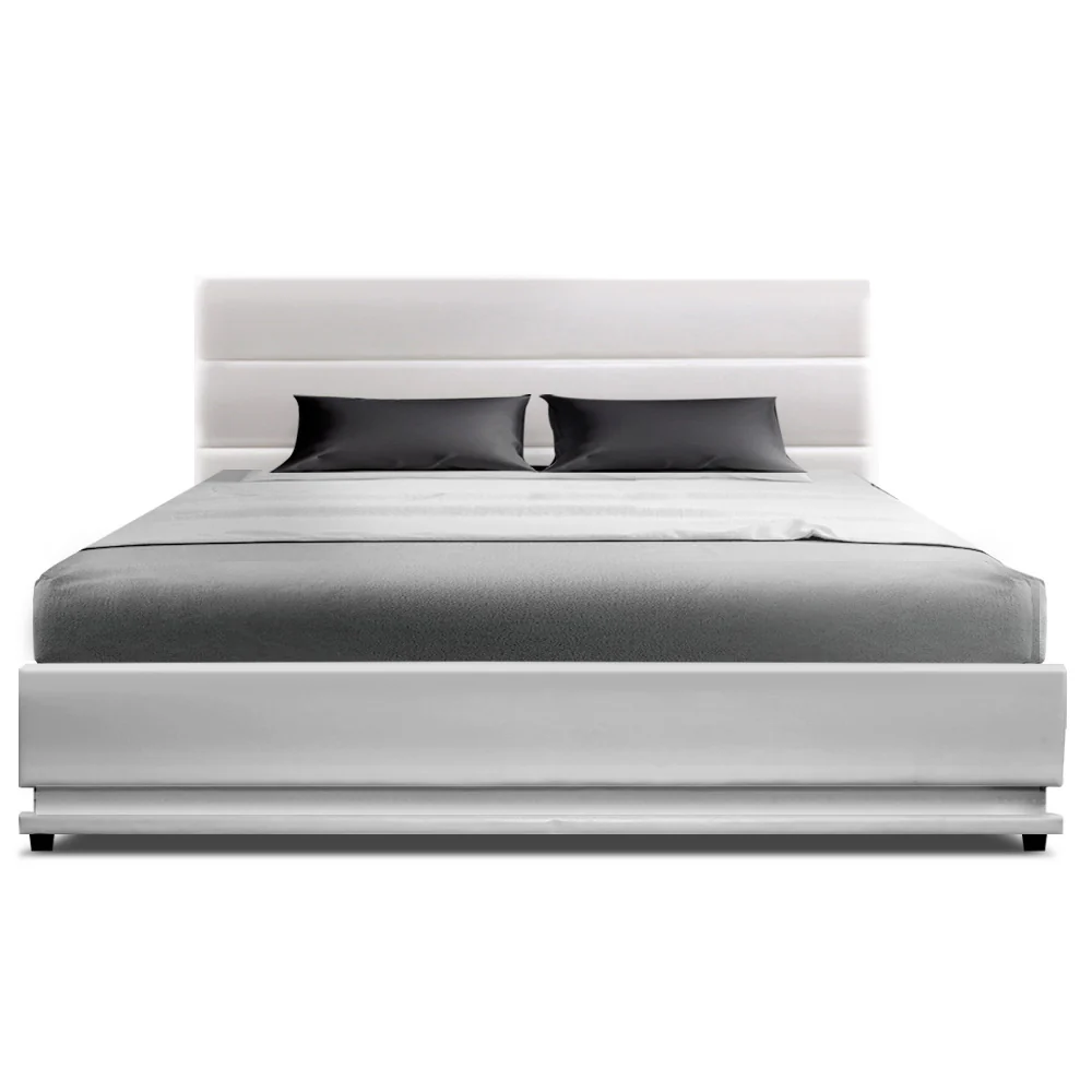 Artiss Bed Frame Double Size LED Gas Lift White LUMI - Image 3