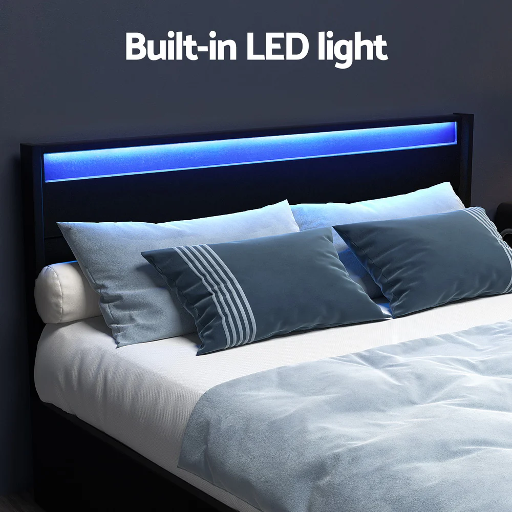 Artiss Bed Frame Double Size LED with 4 Drawers Black DUNN - Image 5