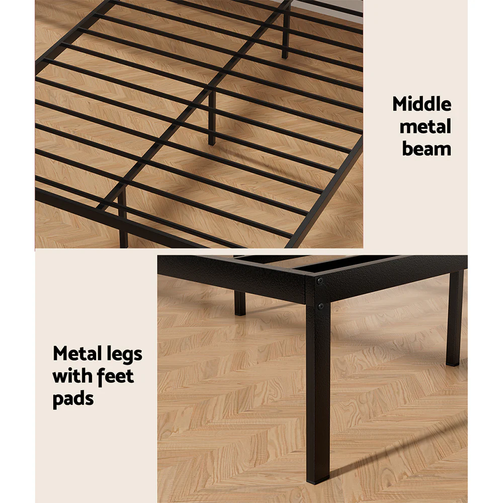 Artiss Bed Frame Double Size Metal Base Mattress Platform Foundation Black PAULA - Image 6