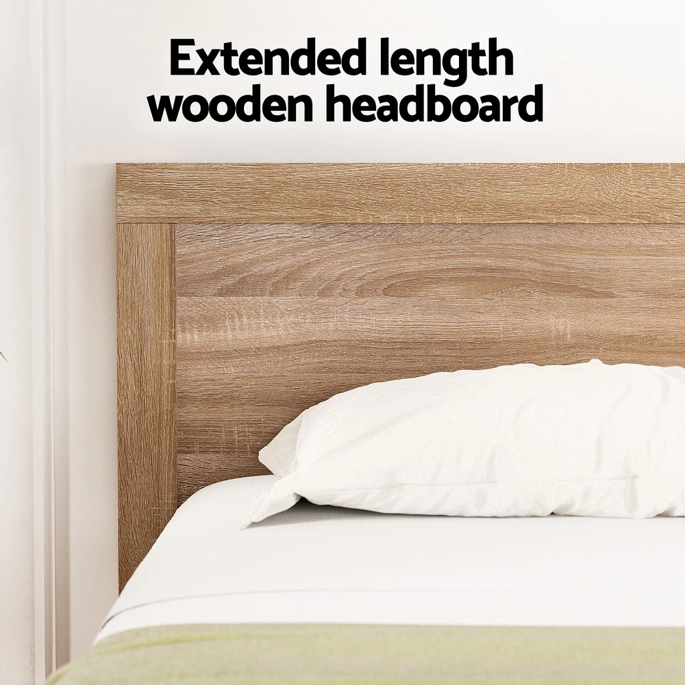 Artiss Bed Frame Double Size Wooden Acacia Wood OATMEAL - Image 6