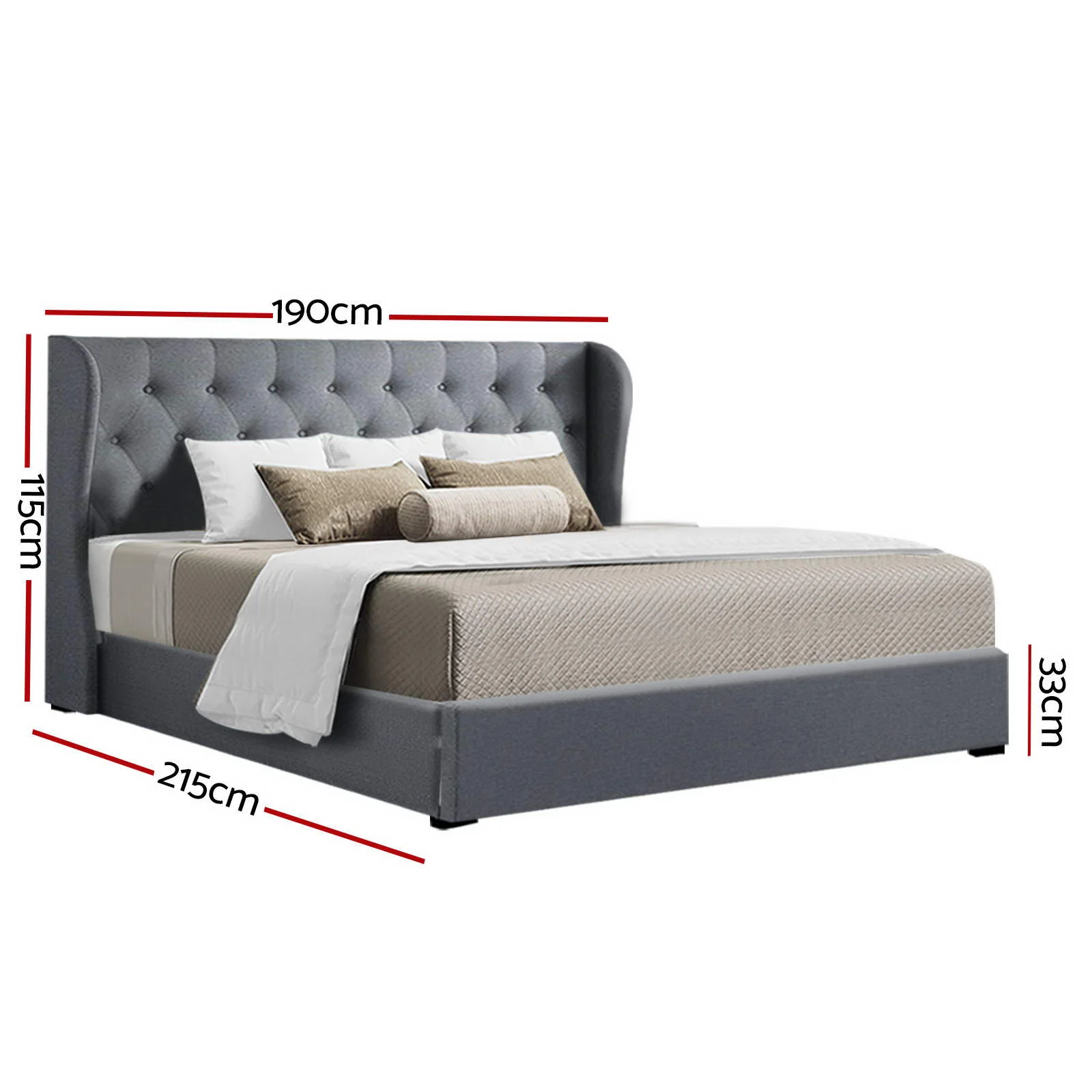 Artiss Bed Frame King Size Gas Lift Grey ISSA - Image 3