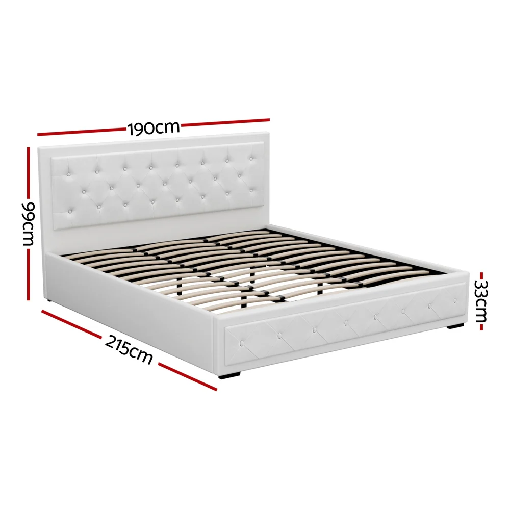 Artiss Bed Frame King Size Gas Lift White TIYO - Image 2