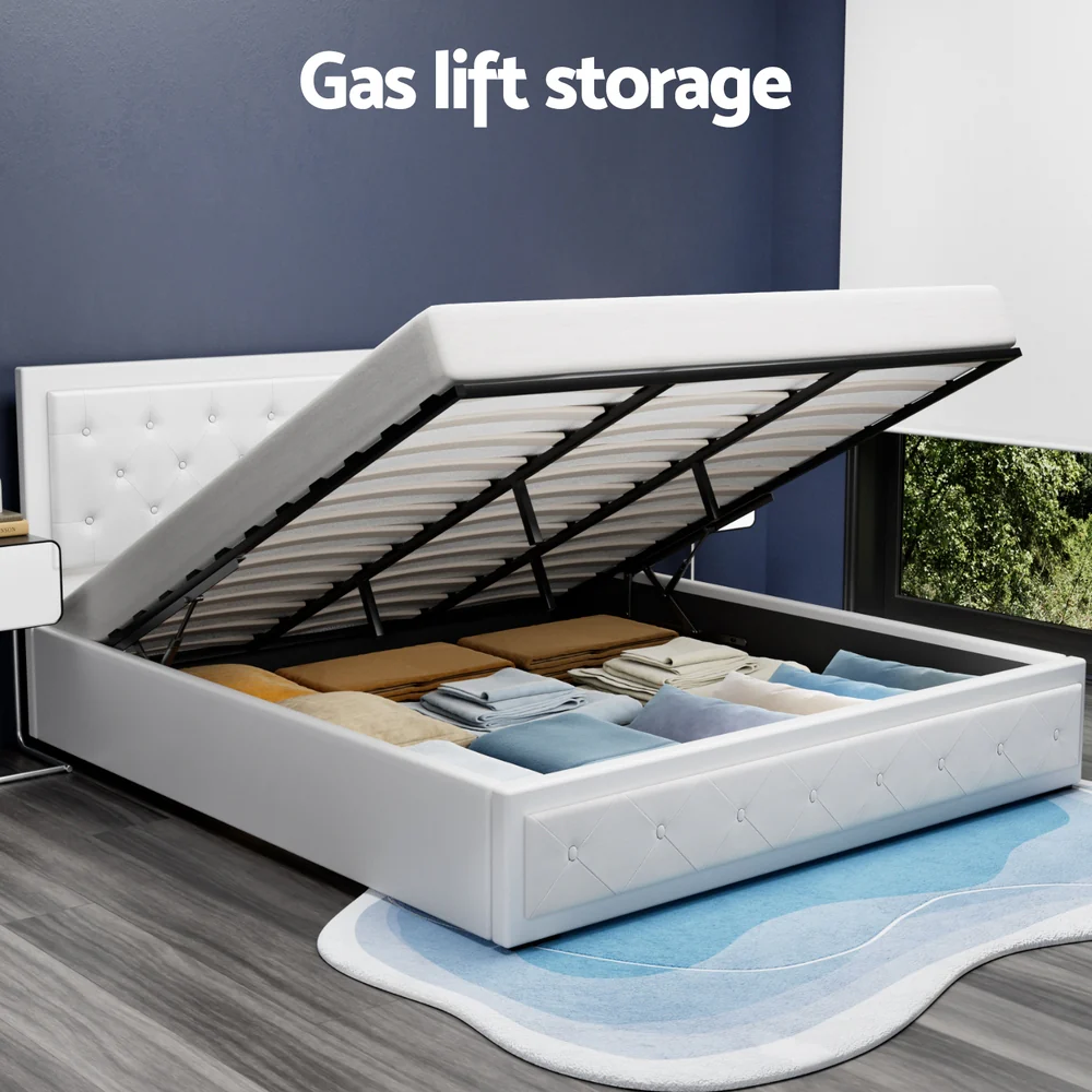 Artiss Bed Frame King Size Gas Lift White TIYO - Image 4