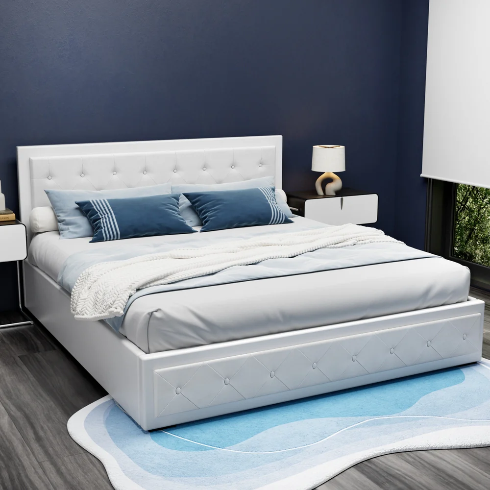 Artiss Bed Frame King Size Gas Lift White TIYO - Image 7