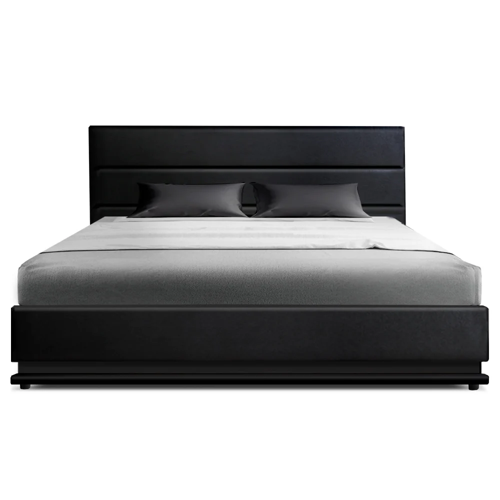 Artiss Bed Frame King Size LED Gas Lift Black LUMI - Image 3