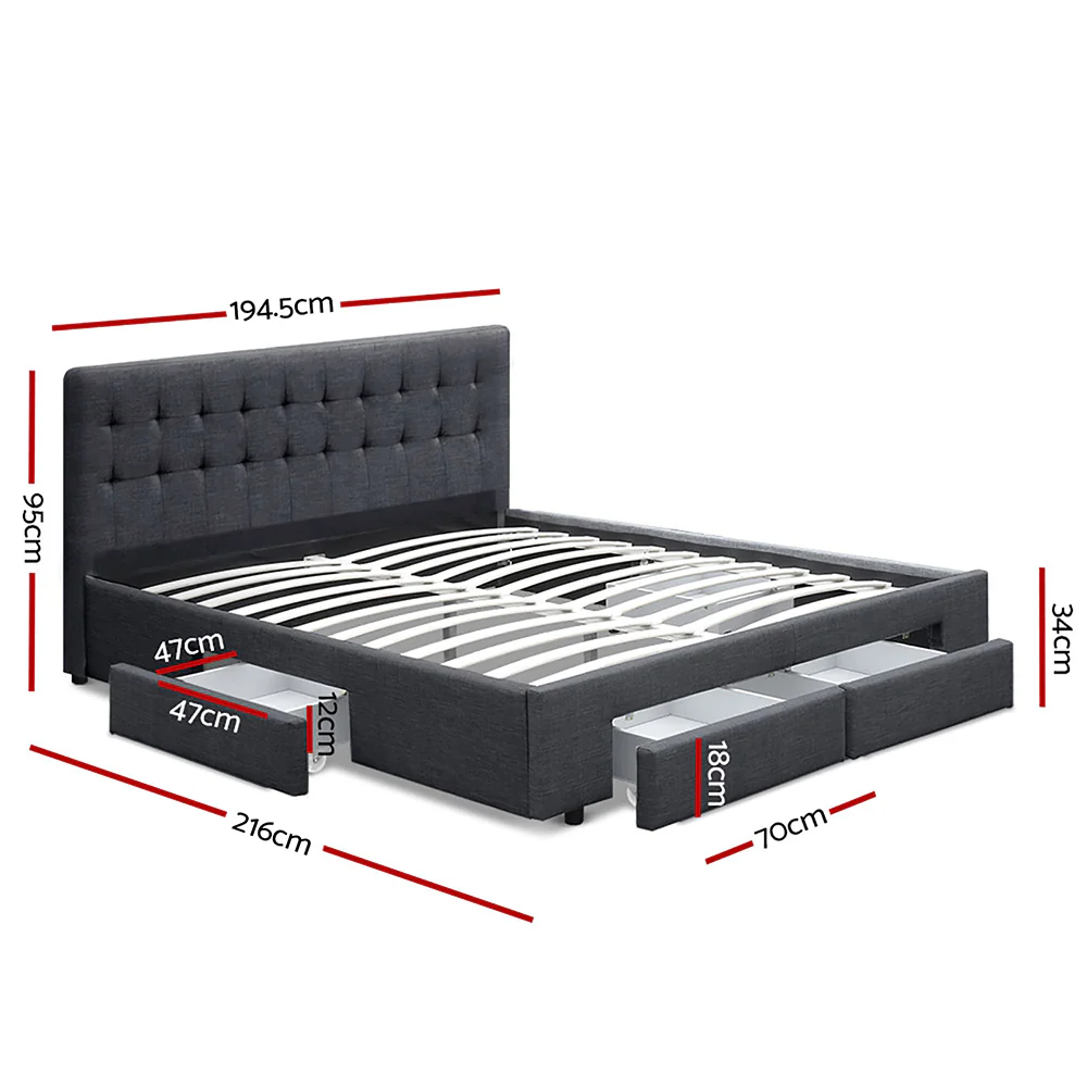 Artiss Bed Frame King Size with 4 Drawers Charcoal AVIO - Image 3