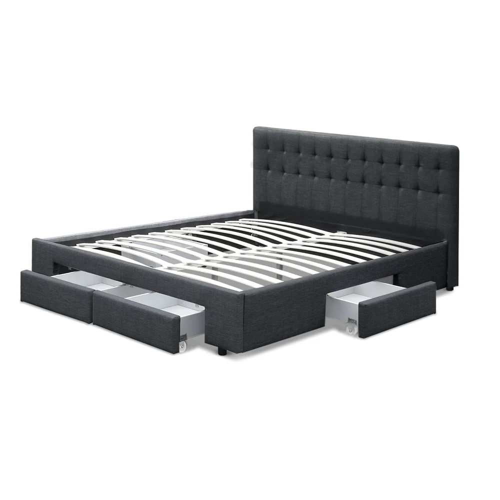 Artiss Bed Frame King Size with 4 Drawers Charcoal AVIO - Image 4