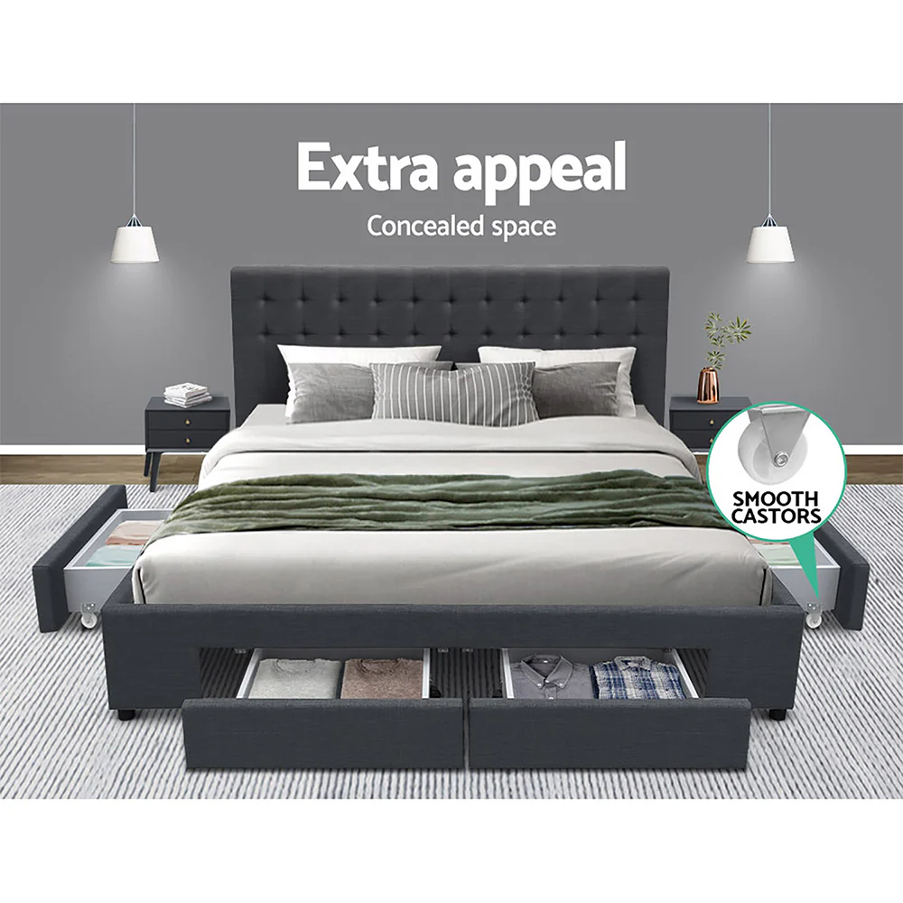 Artiss Bed Frame King Size with 4 Drawers Charcoal AVIO - Image 5