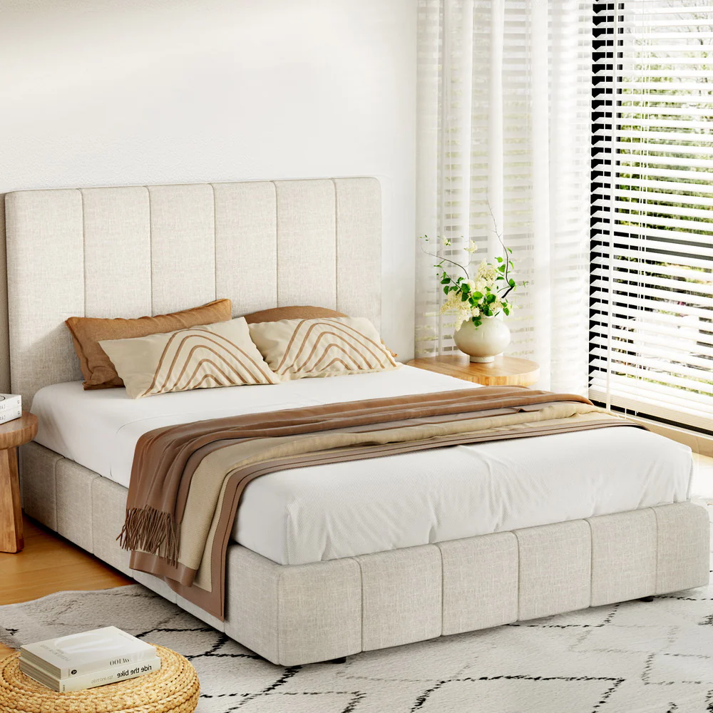 Artiss Bed Frame Queen Size Beige TETTE - Image 7