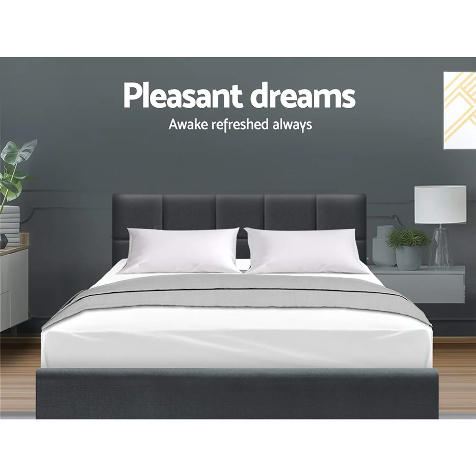 Artiss Bed Frame Queen Size Charcoal TINO - Image 5