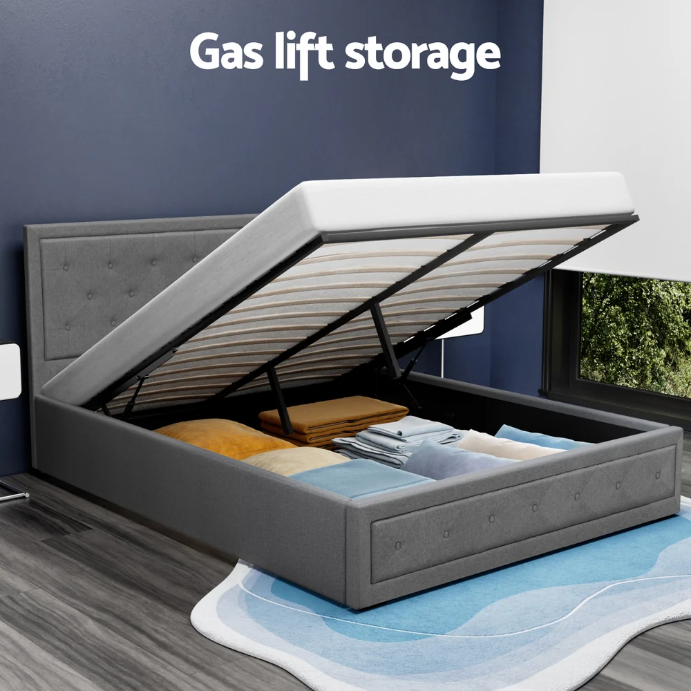 Artiss Bed Frame Queen Size Gas Lift Grey TIYO - Image 4
