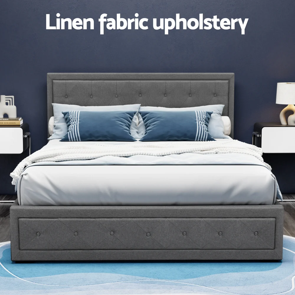 Artiss Bed Frame Queen Size Gas Lift Grey TIYO - Image 5