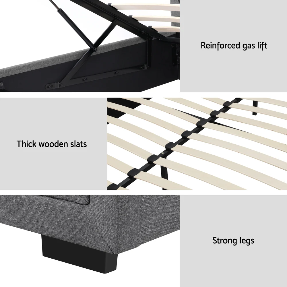 Artiss Bed Frame Queen Size Gas Lift Grey TIYO - Image 6