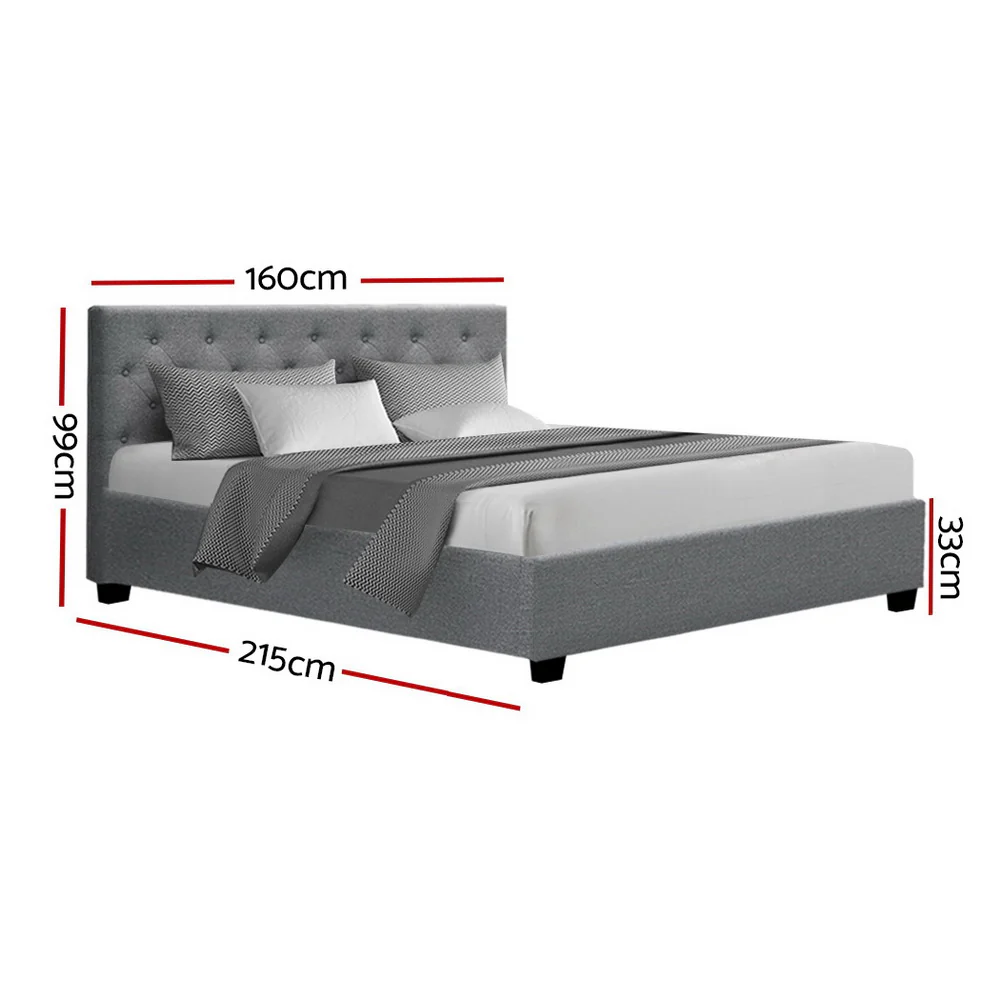 Artiss Bed Frame Queen Size Gas Lift Grey VILA - Image 2
